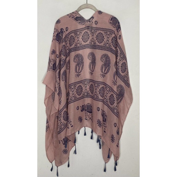JC Sunny Kimono Wrap Beautiful Indian Pink Elephant Print Cotton One Size New - Picture 5 of 5